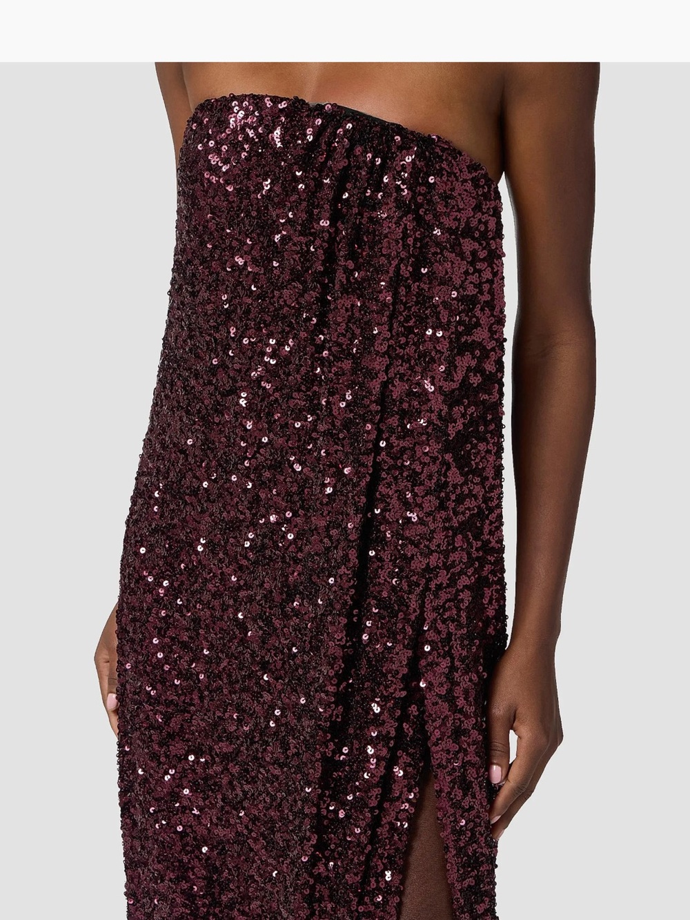 Strapless Burgundy Sequin Evening Dress